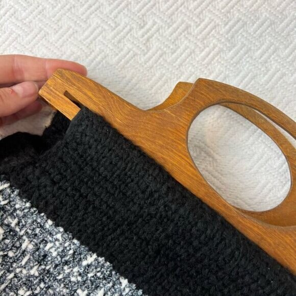 Vintage Handmade Woven Minimalist MCM Boho Clutch Bag Purse Wood Handle Retro - Picture 11 of 11